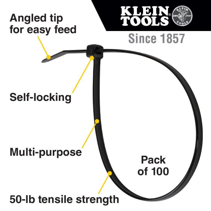 Klein Tools 450-200 Cable Ties, Zip Ties, 50-Pound Tensile Strength, 7.75-Inch, Black - Image 3